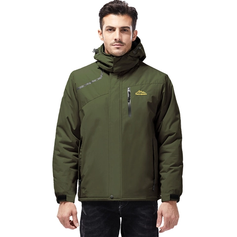 Ανδρικό Outdoor Μπουφάν Αντιανεμικό Αδιάβροχο με Επένδυση Fleece Χειμερινό Σκι Πεζοπορία Ζεστό Παλτό με Κουκούλα Μονόχρωμο