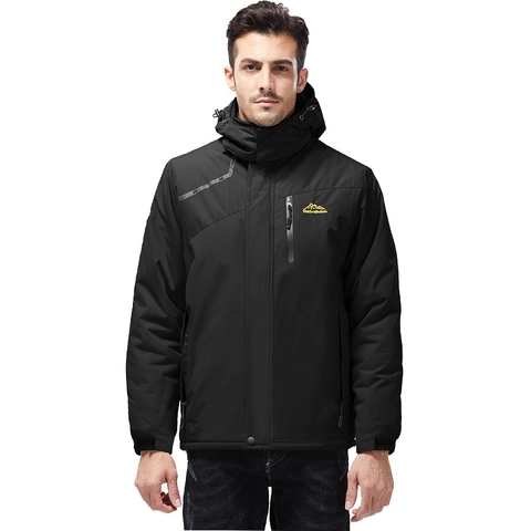 Ανδρικό Outdoor Μπουφάν Αντιανεμικό Αδιάβροχο με Επένδυση Fleece Χειμερινό Σκι Πεζοπορία Ζεστό Παλτό με Κουκούλα Μονόχρωμο
