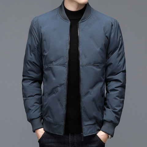 Men Business Casual Down Jacket Stand Collar Windproof Duck Down Filling Diagonal Quilting Winter Thermal Puffer Outerwear