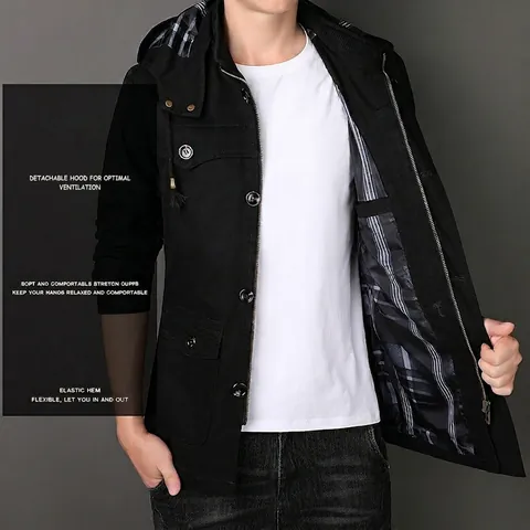 Chaqueta de Trabajo Con Capucha para Hombre 100% Algodón Cortavientos Abrigo de Varios Bolsillos Casual Negocios Manga Larga Forro Cuadros