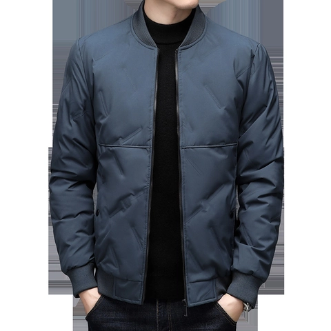 Men Business Casual Down Jacket Stand Collar Windproof Duck Down Filling Diagonal Quilting Winter Thermal Puffer Outerwear