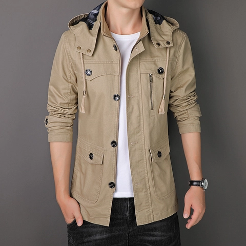 Chaqueta de Trabajo Con Capucha para Hombre 100% Algodón Cortavientos Abrigo de Varios Bolsillos Casual Negocios Manga Larga Forro Cuadros