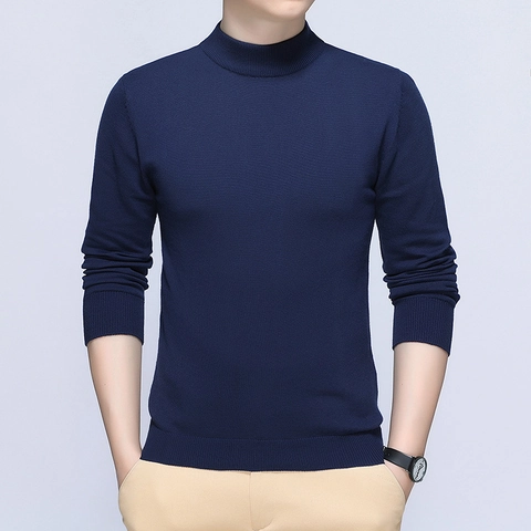 Heren Gebreide Trui Met Opstaande Kraag Lange Mouwen Slim Fit Katoen Effen Kleur Herfst Winter Business Casual Top