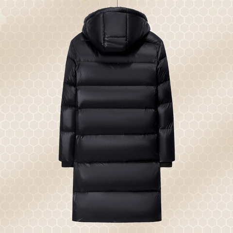 Doudoune Longue à Capuche Homme Femme Rembourrage en Duvet de Canard Blanc Tissu Brillant Coupe-vent Chaud Hiver Manteau