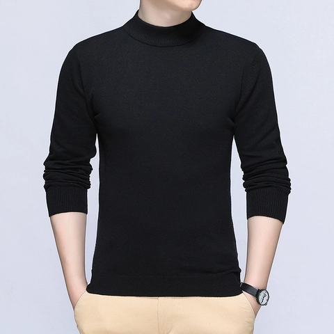Heren Gebreide Trui Met Opstaande Kraag Lange Mouwen Slim Fit Katoen Effen Kleur Herfst Winter Business Casual Top