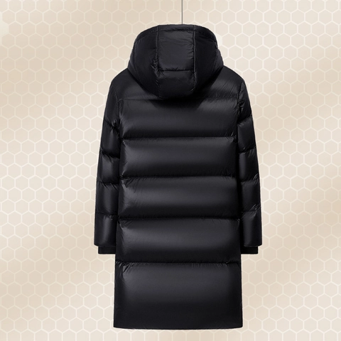 Men's Mid-Long Hooded Puffer Down Jacket With White Duck Down Filling Graphene Gold Lining Windproof Thick Winter Coat