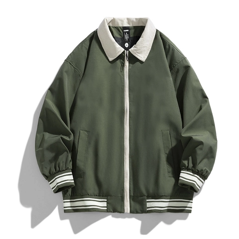 Ανδρικό Vintage Casual Τζάκετ Κοτλέ Γιακάς Color Block Ριγέ Ριμπ Μανσέτες Μόδα Χαλαρή Εφαρμογή Αντιανεμικό Παλτό Με Φερμουάρ