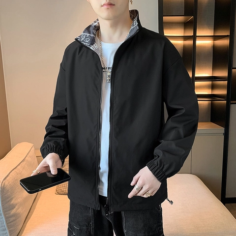 Veste Réversible Streetwear pour Hommes Polyester Coupe-vent Col Montant Imprimé Tigre Paisley Lettres Décontracté Manches Longues