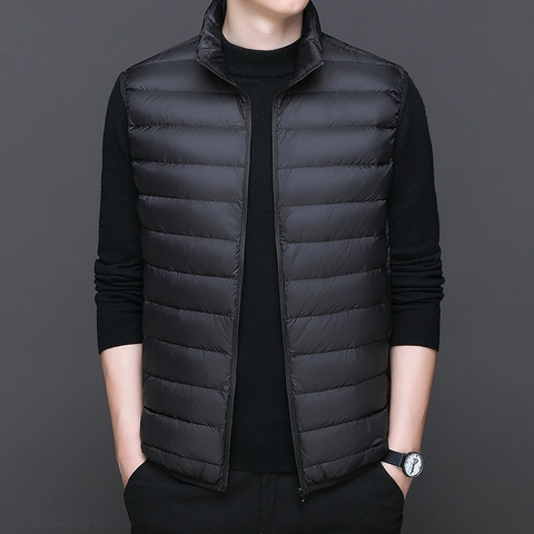 Men Stand Collar Puffer Vest Lightweight Quilted Nylon White Duck Down Sleeveless Jacket For Autumn Winter Outdoor Warm Waistcoat