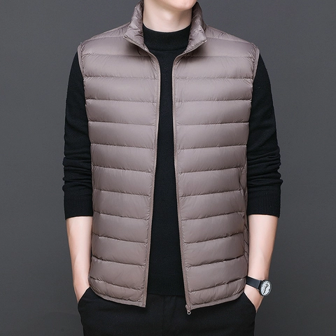 Men Stand Collar Puffer Vest Lightweight Quilted Nylon White Duck Down Sleeveless Jacket For Autumn Winter Outdoor Warm Waistcoat