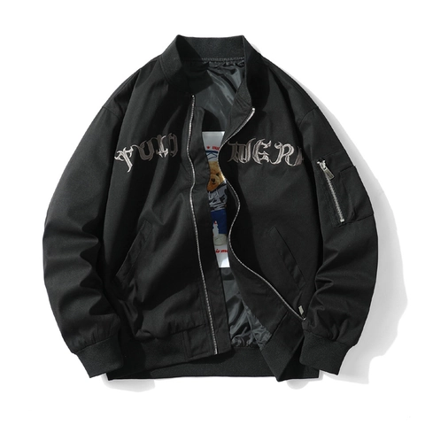 Heren Amerikaanse Stijl Geborduurde Bomberjack Winddicht Gevoerde Fliegerjack Voor Herfst Winter Casual Streetwear Outerwear