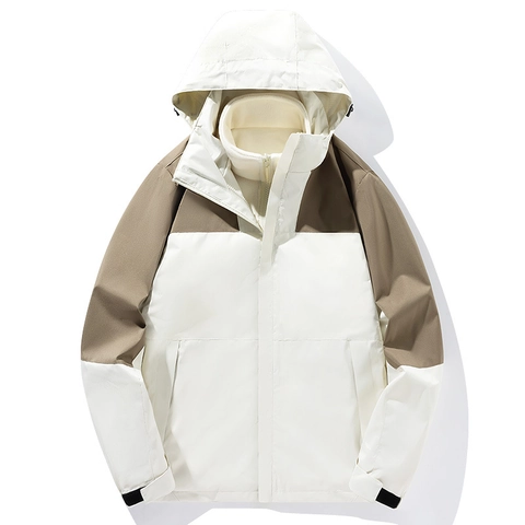 Men Women 3 In 1 Outdoor Jacket Windproof Waterproof Hooded Color Block Mountain Climbing Fleece Liner Casual Couple Coat