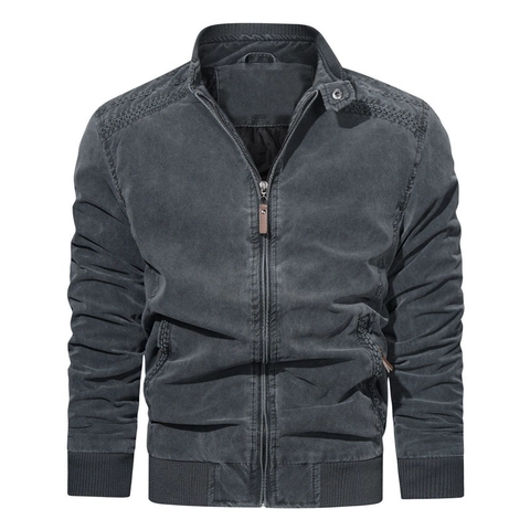 Heren Vintage Gewassen Katoenen Jas Opstaande Kraag Casual Werkkleding Bovenkleding Lange Mouwen Loose Fit Bomberjack Voor Heren