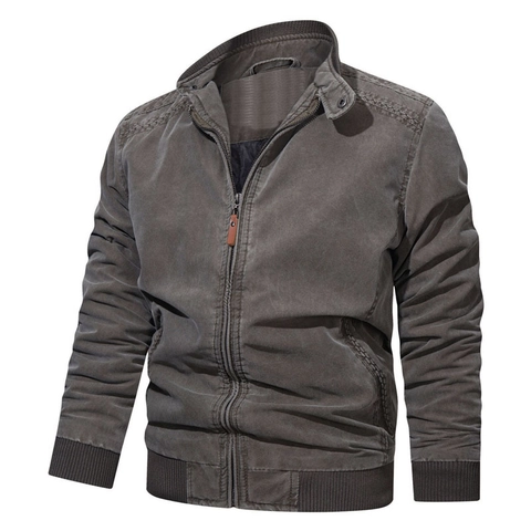 Heren Vintage Gewassen Katoenen Jas Opstaande Kraag Casual Werkkleding Bovenkleding Lange Mouwen Loose Fit Bomberjack Voor Heren