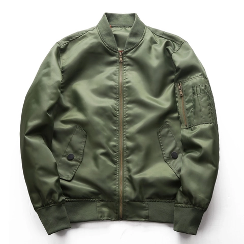 Chaqueta Bomber MA-1 para Hombre 100 Por Ciento Poliéster Estilo Cargo Abrigo Fino Resistente al Viento Con Ribete Acanalado