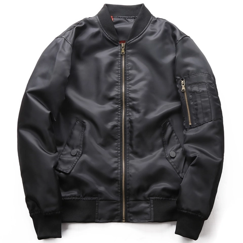 Chaqueta Bomber MA-1 para Hombre 100 Por Ciento Poliéster Estilo Cargo Abrigo Fino Resistente al Viento Con Ribete Acanalado