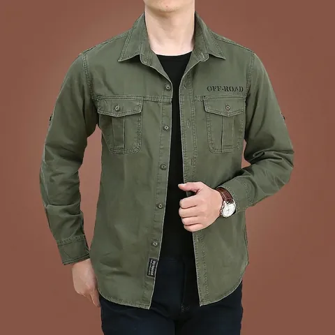 Herren Einfarbig Baumwolle Langarm Arbeitshemd Casual Outdoor Mode Button Down Top Mit Multi Taschen Kleidung