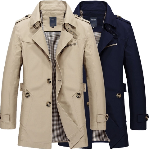 Herren Mittellang Baumwolle Trenchcoat Einreihig Windjacke Mit Schulterklappen Casual Urban Outdoor Jacke Für Frühling Herbst