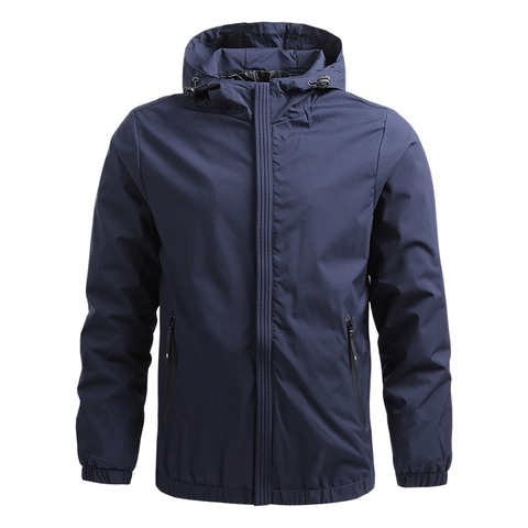 Men Casual Sporty Hooded Windbreaker Jacket Lightweight Solid Color Outdoor Functional Zipper Jacket Spring Autumn Coat