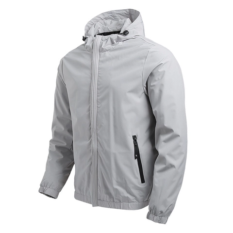 Men Casual Sporty Hooded Windbreaker Jacket Lightweight Solid Color Outdoor Functional Zipper Jacket Spring Autumn Coat