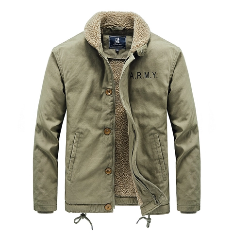 Giacca Invernale Uomo Imbottita In Cotone Con Fodera In Sherpa Cappotto Workwear Militare Stampa ARMY Giubbotto Caldo