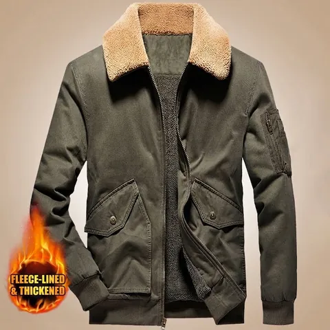 Chaqueta Militar de Invierno para Hombre de Algodón Forrada de Sherpa Gruesa Bomber con Múltiples Bolsillos Ropa de Abrigo Cálida Informal de Trabajo