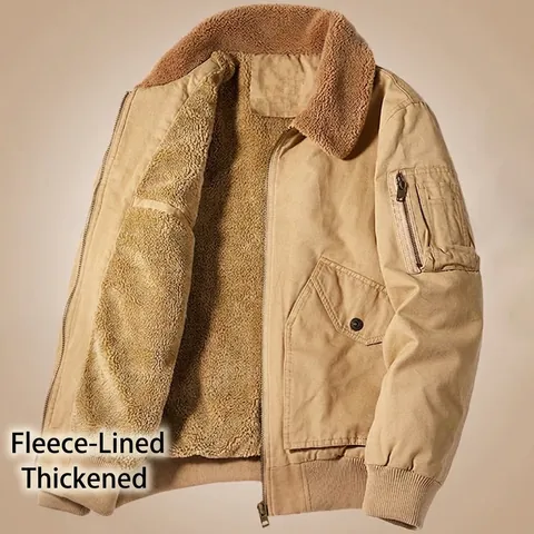 Chaqueta Militar de Invierno para Hombre de Algodón Forrada de Sherpa Gruesa Bomber con Múltiples Bolsillos Ropa de Abrigo Cálida Informal de Trabajo