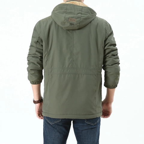 Veste de Travail Tactique Extérieure pour Hommes Doublée Polaire à Capuche Manteau d'Hiver Coupe-vent Cargo Nylon Style Militaire