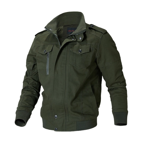 Mens Military Cargo Jacket Cotton Canvas Stand Collar Epaulettes Multi Pocket Outerwear Casual Spring Autumn Coat For Men