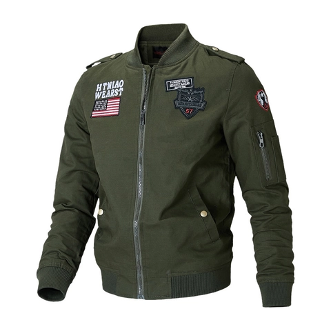 Herren Fliegerjacke Baumwolle Stickerei Militär Patch Stehkragen Casual Cargo Outerwear Für Herbst Frühling Täglich