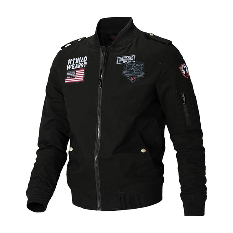 Herren Fliegerjacke Baumwolle Stickerei Militär Patch Stehkragen Casual Cargo Outerwear Für Herbst Frühling Täglich