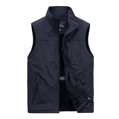 Gilet da Uomo Outdoor Foderato in Pile Antivento con Colletto in Piedi e Tasche Multiple Giacca Senza Maniche per Pesca