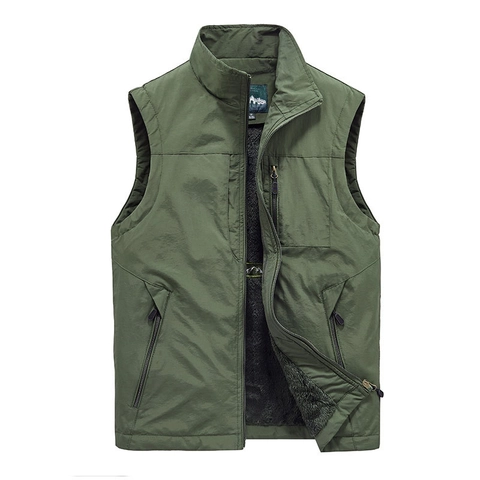 Gilet da Uomo Outdoor Foderato in Pile Antivento con Colletto in Piedi e Tasche Multiple Giacca Senza Maniche per Pesca