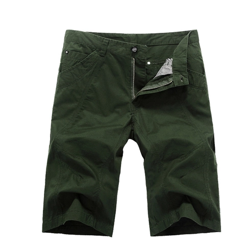Men Casual Cotton Cargo Shorts Loose Fit Solid Color Outdoor Multi Pocket Summer Knee Length Pants