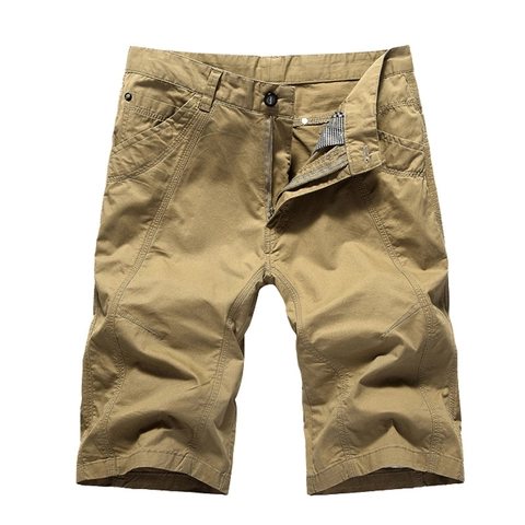 Men Casual Cotton Cargo Shorts Loose Fit Solid Color Outdoor Multi Pocket Summer Knee Length Pants