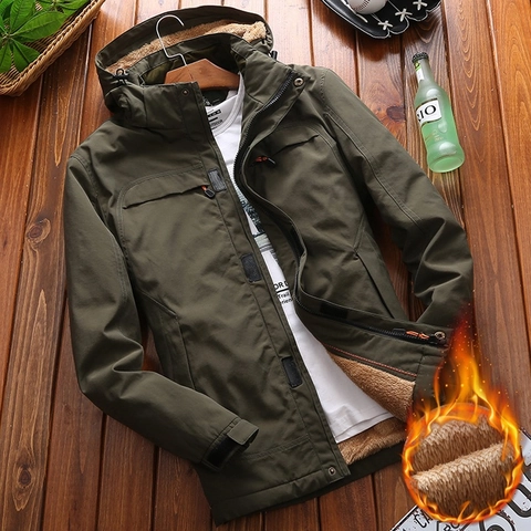 Giacca da Uomo con Cappuccio Foderata in Pile Calda Invernale Cappotto da Lavoro Antivento Tinta Unita Casual