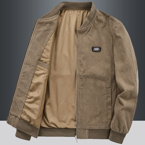 Giacca di Velluto a Coste da Uomo Vintage Collo in Piedi Uniforme da Baseball Casual Manica Lunga Capispalla Con Toppe