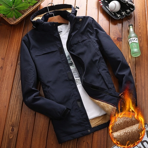 Giacca da Uomo con Cappuccio Foderata in Pile Calda Invernale Cappotto da Lavoro Antivento Tinta Unita Casual