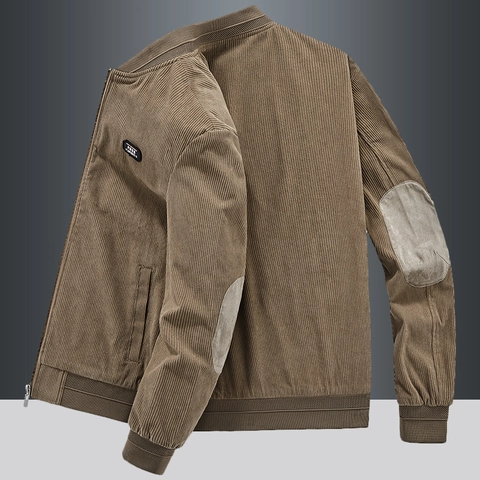 Giacca di Velluto a Coste da Uomo Vintage Collo in Piedi Uniforme da Baseball Casual Manica Lunga Capispalla Con Toppe