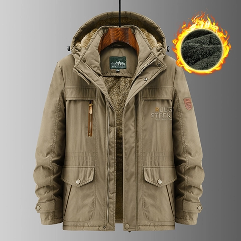 Giacca Parka Invernale da Uomo Foderata in Pile Ispessita Con Cappuccio Outdoor Casual Workwear Cappotto Imbottito