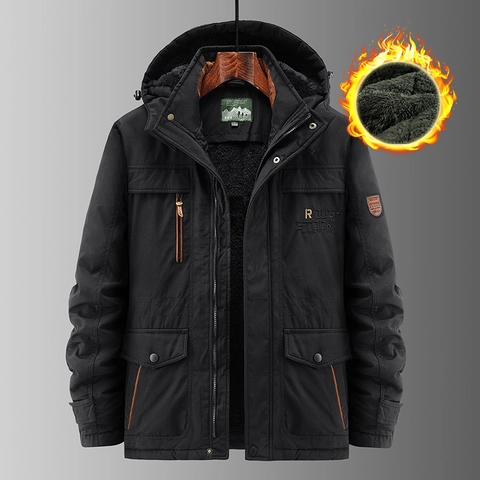 Giacca Parka Invernale da Uomo Foderata in Pile Ispessita Con Cappuccio Outdoor Casual Workwear Cappotto Imbottito