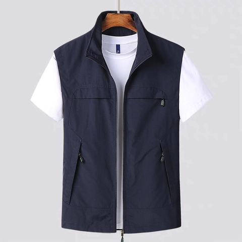 Chaleco Cargo para Hombre de Exterior con Múltiples Bolsillos Pesca Fotografía Ligero Cortavientos con Cremallera Casual Transpirable Táctico Top