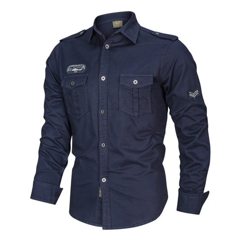 Herren Langarm Cargohemd Aus 100% Baumwolle Militär Workwear Top Mit Doppelten Taschen Und Patches Casual Fashion Hemd Für Herren