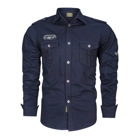 Herren Langarm Cargohemd Aus 100% Baumwolle Militär Workwear Top Mit Doppelten Taschen Und Patches Casual Fashion Hemd Für Herren