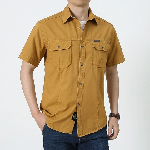 Herren 100% Baumwolle Kurzarm Cargo Hemd Atmungsaktiv Mehrere Taschen Militär Taktisches Top Casual Knopfhemd Für Sommer