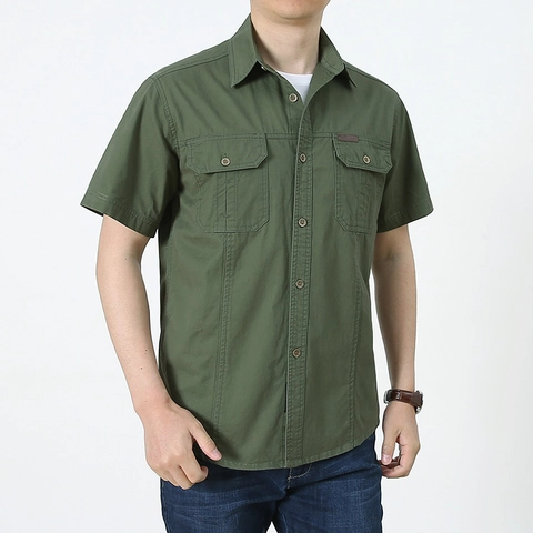 Herren 100% Baumwolle Kurzarm Cargo Hemd Atmungsaktiv Mehrere Taschen Militär Taktisches Top Casual Knopfhemd Für Sommer