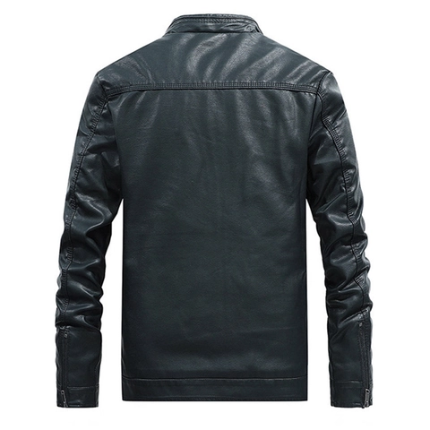Men's Stand Collar PU Leather Jacket Warm Fleece Lined Faux Leather Motorcycle Coat Solid Color Casual Zipper Outwear For Autumn Winter