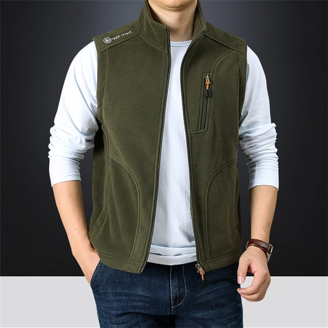 Chaleco de Forro Polar para Hombre Chaqueta Sin Mangas Cuello Alzado Cálido Chaleco de Forro Polar Con Bolsillos de Cremallera para Ropa de Hombre Informal de Invierno al Aire Libre