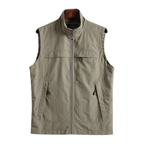 Men's Outdoor Casual Vest Polyester Stand Collar Multi Pockets Windproof Breathable Fishing Photography Classic Cargo Style