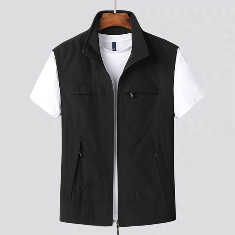 Men Outdoor Utility Vest Stand Collar Multi Pockets Sleeveless Jacket Nylon Fleece Lining Fishing Hiking Casual Wear